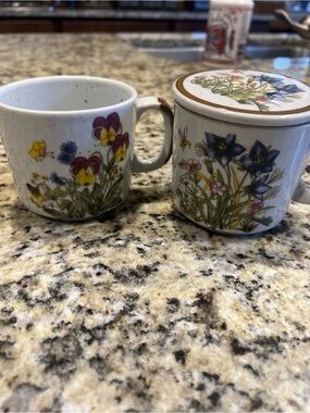 Vintage Botanical Floral Tea Infuser Mug 4Pc Set Steeping Lid Strainer Japan